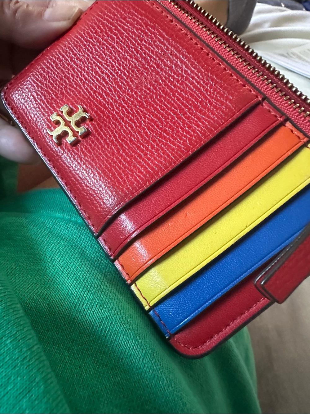 Tory Burch Rainbow Colorblock Leather Zip Card Case - Picture 4 of 6